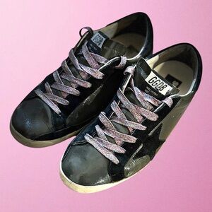 GOLDEN GOOSE SUPERSTAR🎀GREY PATENT🎀EUC🎀GLITTER LACES🎀SZ 10🎀ICONIC LUXE SNEAKER!